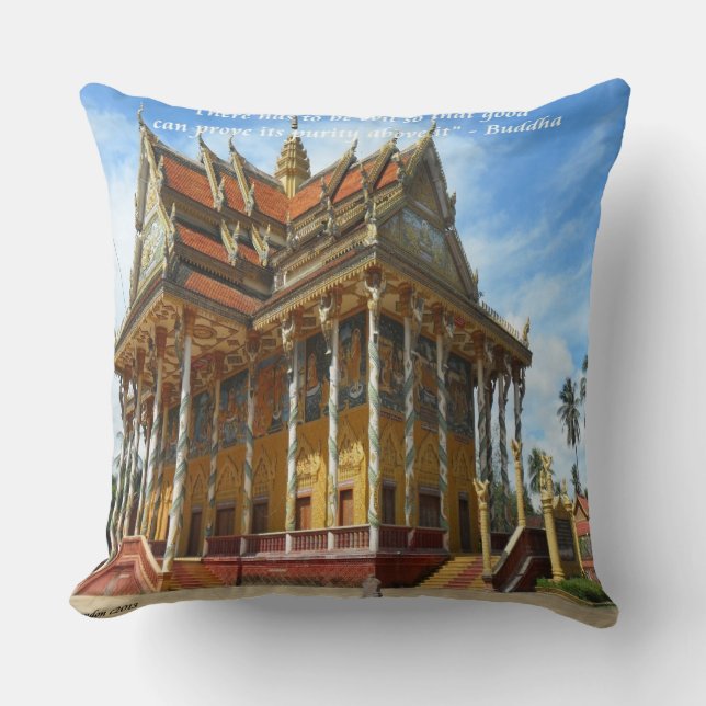Gorgeous Buddhist Temple & Proverb Throw Pillow (Front)