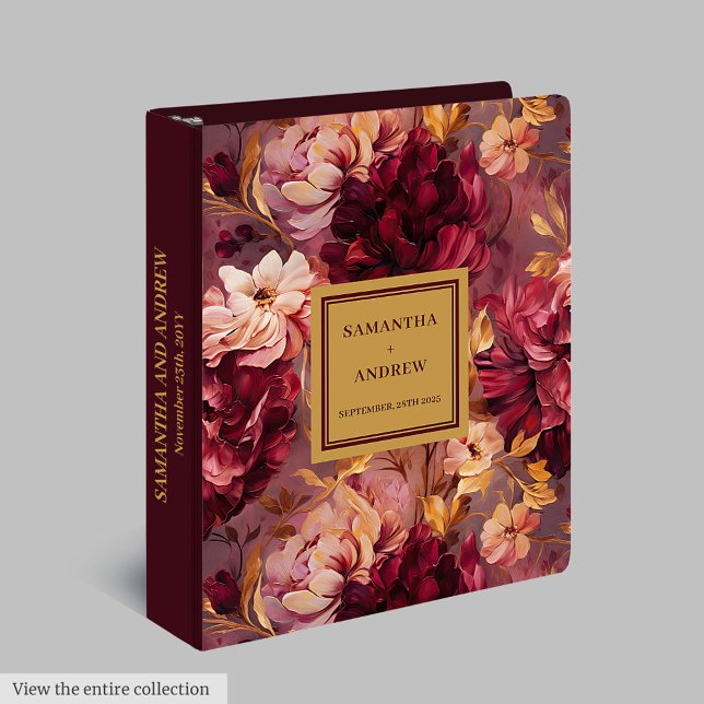 Gorgeous Burgundy Blush Gold Floral Wedding Album 3 Ring Binder (Gorgeous Burgundy Blush Gold Floral Wedding Album 3 ring binder)