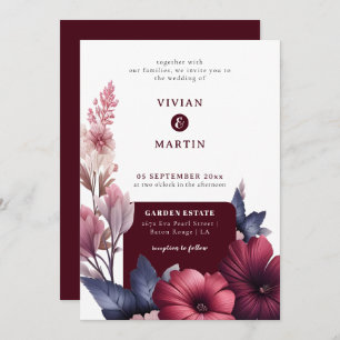  Gorgeous Burgundy & Blush Pink Magnolia Wedding Invitation