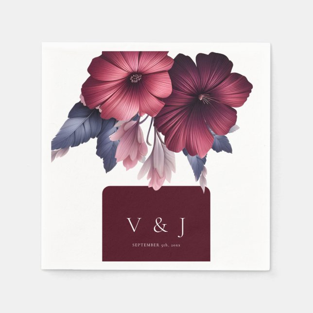 Gorgeous Burgundy Blush Pink Magnolia Wedding Napkins (Front)