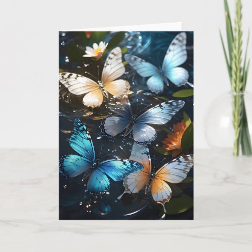 Gorgeous Butterflies and Daisy Flower Water Blank  Card