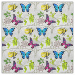 Gorgeous Butterflies Bees Foliage Vivid Pattern Fabric
