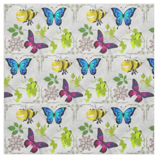 Gorgeous Butterflies Bees Foliage Vivid Pattern Fabric