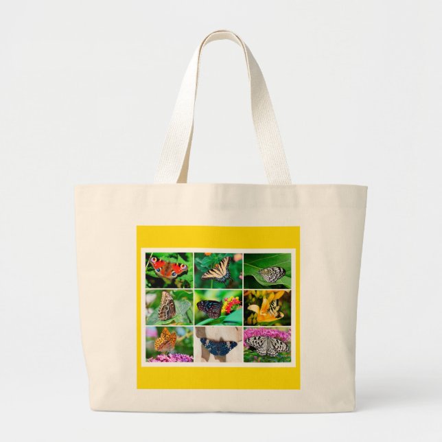 Gorgeous Butterflies Collage, 9 Photos Large Tote Bag (Front)
