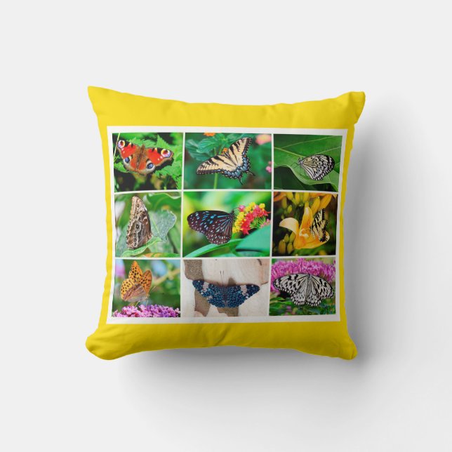 Gorgeous Butterflies Collage, 9 Photos Throw Pillow (Front)