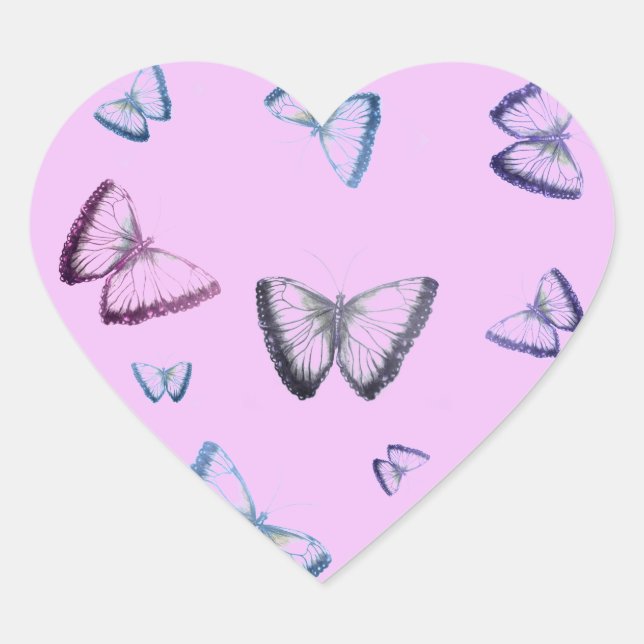 Gorgeous Butterflies Heart Sticker (Front)