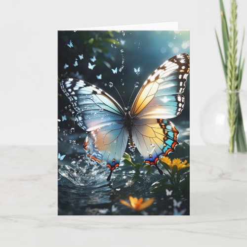 Gorgeous Butterfly and Flowers in Water Blank  Card