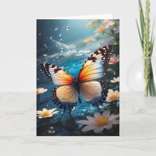 Gorgeous Butterfly and White Flowers Water Blank  Card