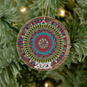 Gorgeous Chakras Mandala Custom Name Message Year Ceramic Ornament