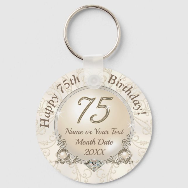 Gorgeous Cheap, 75th Birthday Party Favors for Her Keychain (Front)