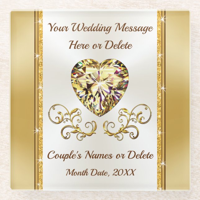Gorgeous, Cheap Wedding Gift Ideas, Personalized Glass Coaster (Front)