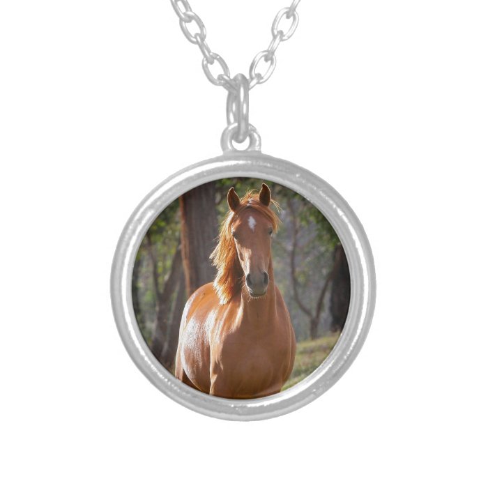 Gorgeous Chestnut Brown Horse in Field Personalized Necklace