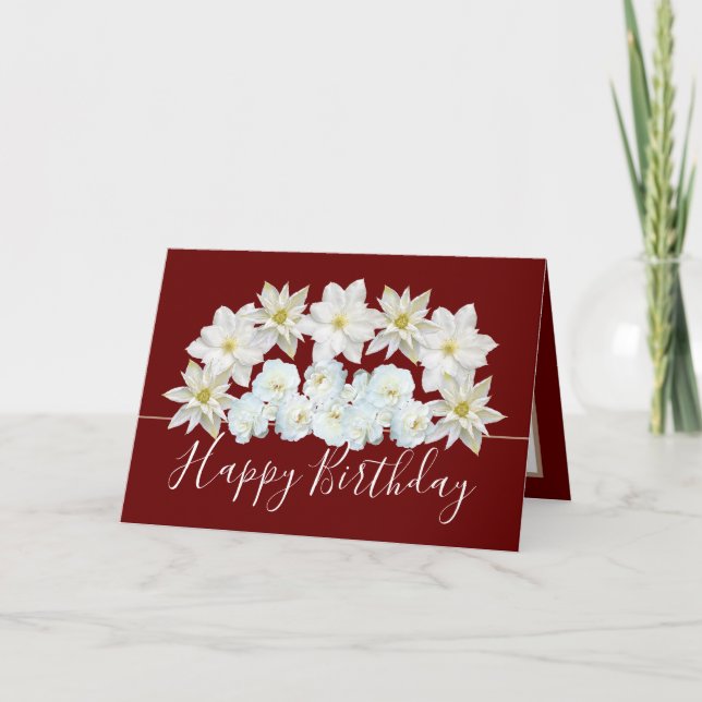 Gorgeous Chic Floral Bouquet White Flower Birthday Card (Front)