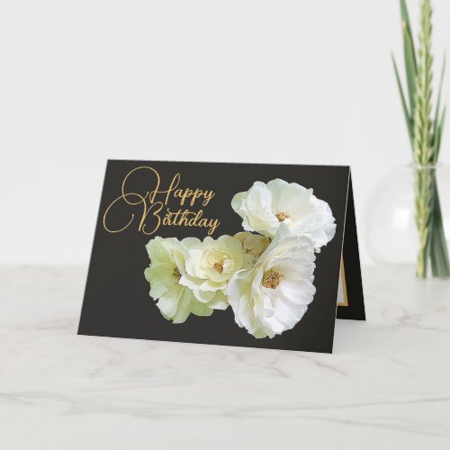 Gorgeous Chic White Rose Floral Bouquet Birthday Card