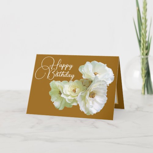 Gorgeous Chic White Rose Floral Bouquet Birthday Card