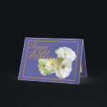 Gorgeous Chic White Rose Floral Bouquet Birthday Card<br><div class="desc">Beautiful bunch of white roses with gold centers against a blue iris color background. The birthday greeting text uses a gorgeous modern script font in gold to match the color in the center of the white roses. The flowers cover the front of this card which can be used as a...</div>