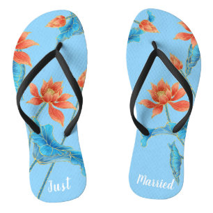 Gorgeous Chinoiserie Orange & Blue Wedding  Flip Flops