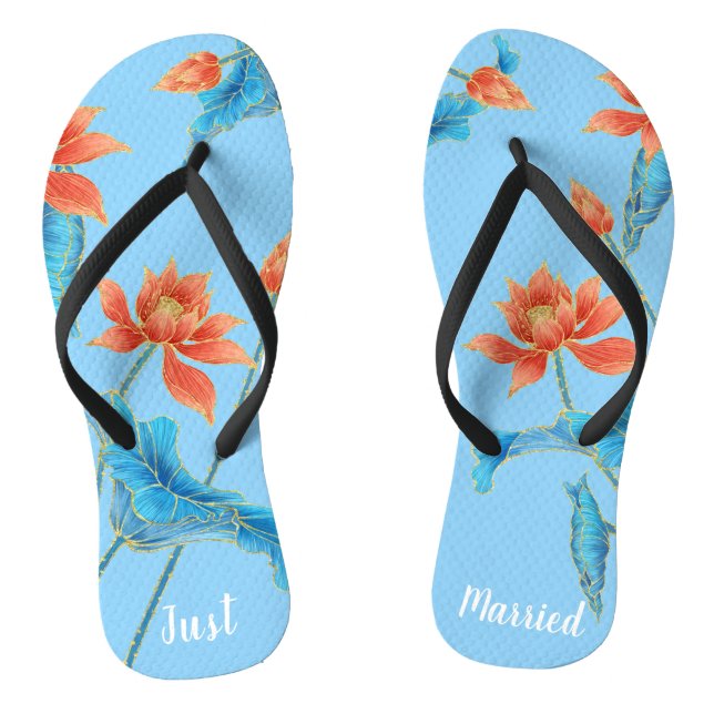 Gorgeous Chinoiserie Orange & Blue Wedding  Flip Flops (Footbed)