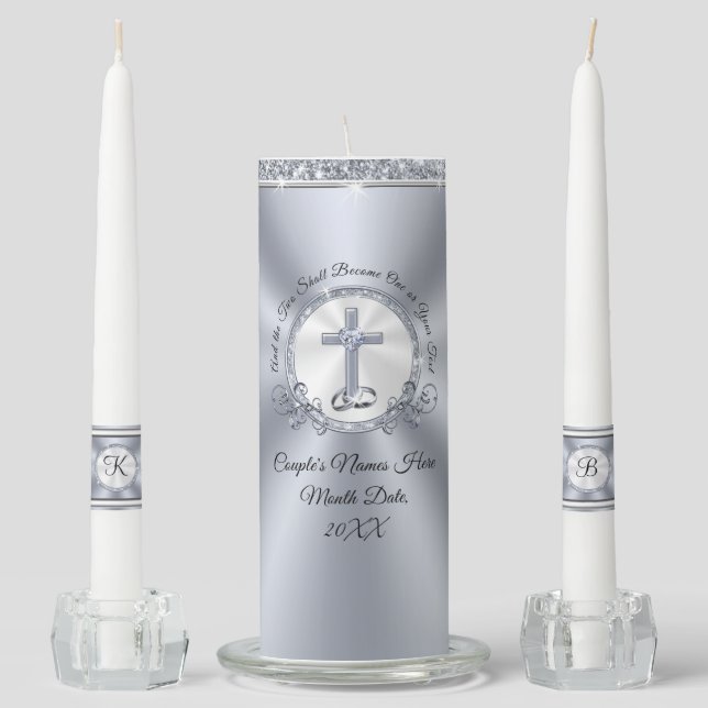 Gorgeous Christian Personalized Unity Candle Set (Front)