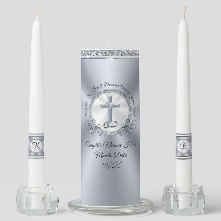 Gorgeous Christian Personalized Unity Candle Set | Zazzle