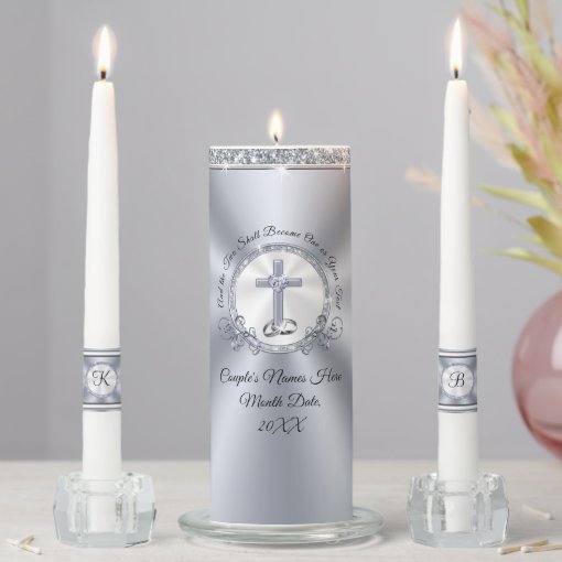 Gorgeous Christian Personalized Unity Candle Set | Zazzle