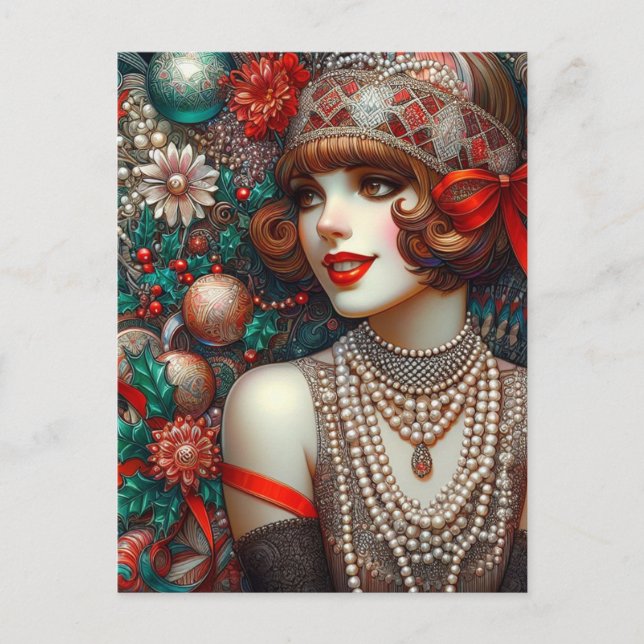 Gorgeous Christmas Flapper Woman Postcard (Front)