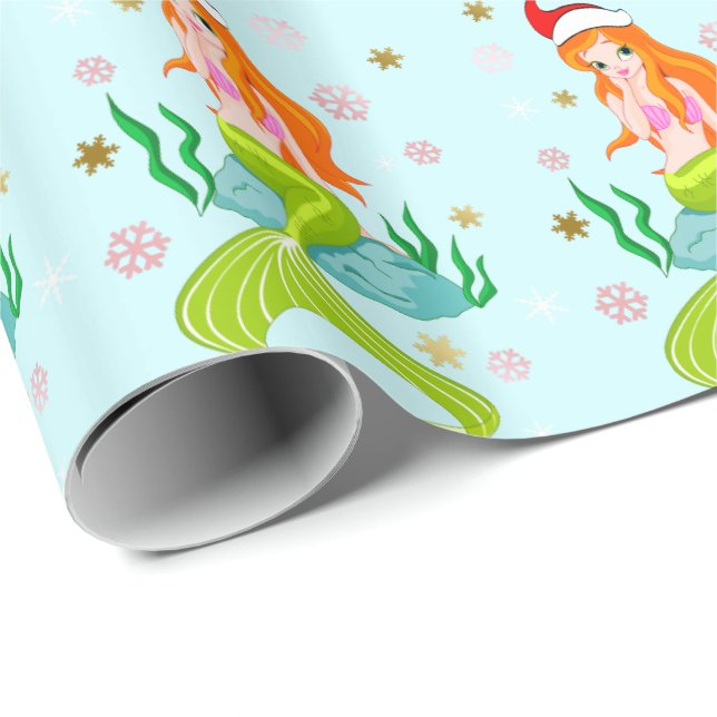 Gorgeous Christmas mermaid snowflake pattern gold Wrapping Paper (Roll Corner)