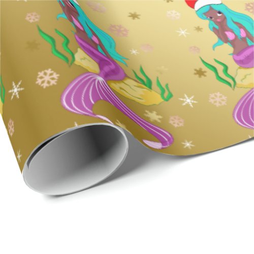 Gorgeous Christmas mermaid snowflake pattern gold Wrapping Paper