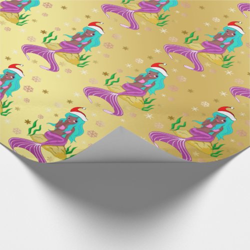 Gorgeous Christmas mermaid snowflake pattern gold Wrapping Paper