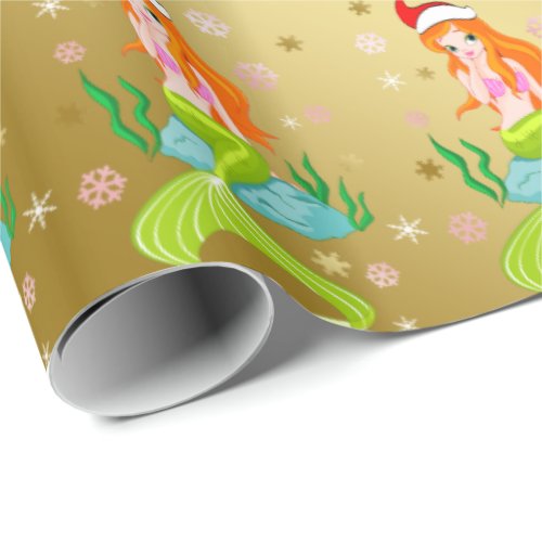 Gorgeous Christmas mermaid snowflake pattern gold Wrapping Paper