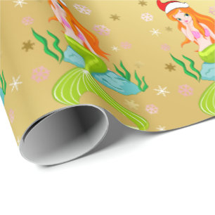 Gorgeous Christmas mermaid snowflake pattern gold Wrapping Paper