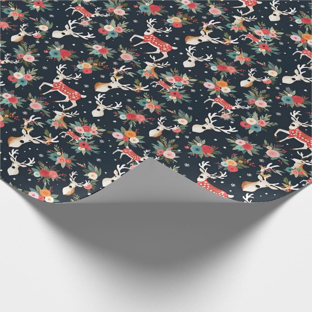 Gorgeous Christmas Reindeer Floral Wrapping Paper (Corner)