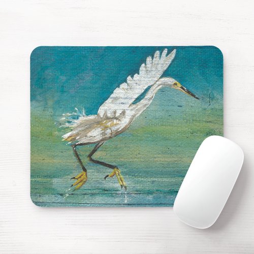 Gorgeous Coastal Egret Shore Bird Painting Mouse Pad