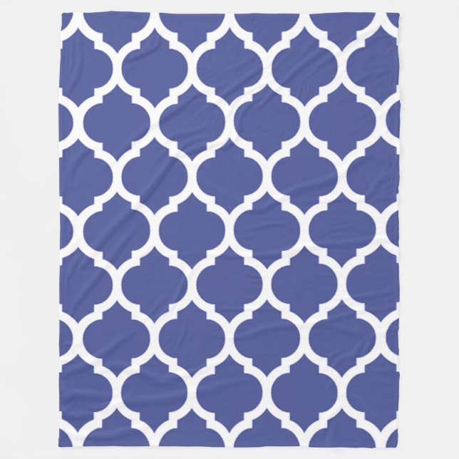 Gorgeous Cobalt Blue Moroccan Quatrefoil Pattern Fleece Blanket (Front)