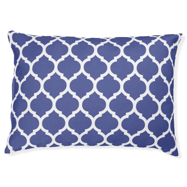 Gorgeous Cobalt Blue Moroccan Quatrefoil Pattern Pet Bed (Front)