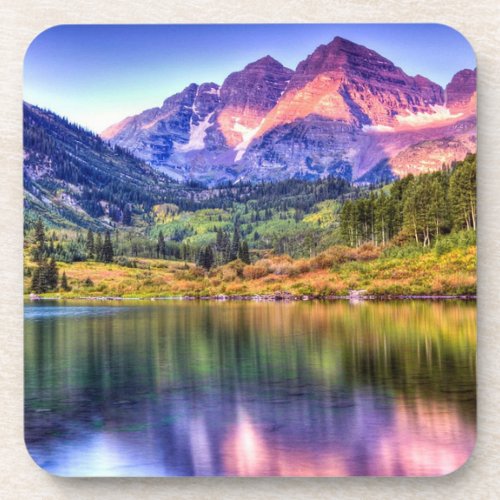 Gorgeous Colorado Maroon Bell Mountains  Lake Beverage Coaster