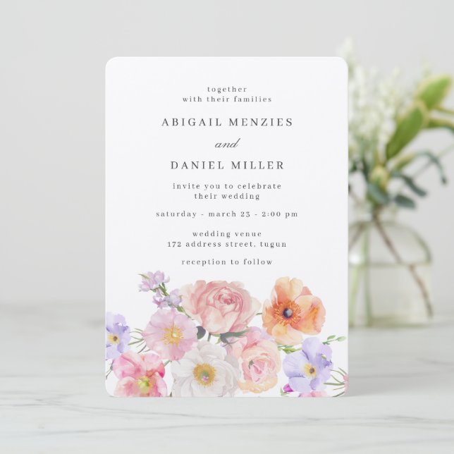 Gorgeous Colorful Floral Wedding Invitation (Standing Front)