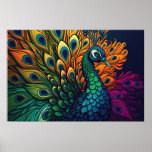 Gorgeous Colorful Peacock, Art Deco Style Poster<br><div class="desc">I wanted bold colors and shapes,  with swooping lines and not overly busy. I love peacocks and have done a number or pieces inspired by these beautiful birds. It's hard to not love them,  even when they're in the middle of the road blocking traffic,  lol.</div>