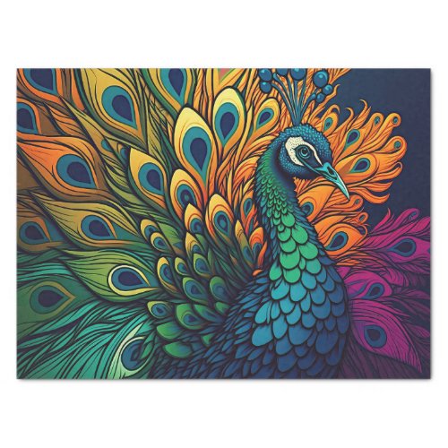 Gorgeous Colorful Peacock Art Deco Style Tissue Paper