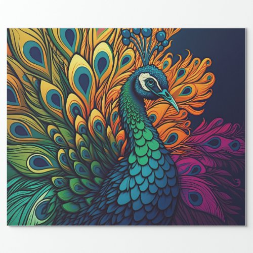 Gorgeous Colorful Peacock Art Deco Style Wrapping Paper