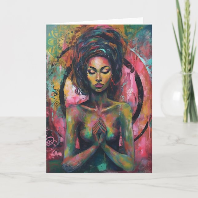Gorgeous Colorful Praying Woman Card (Front)