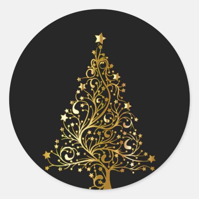 Gorgeous Cool Holiday Christmas Gold Tree   Classic Round Sticker (Front)