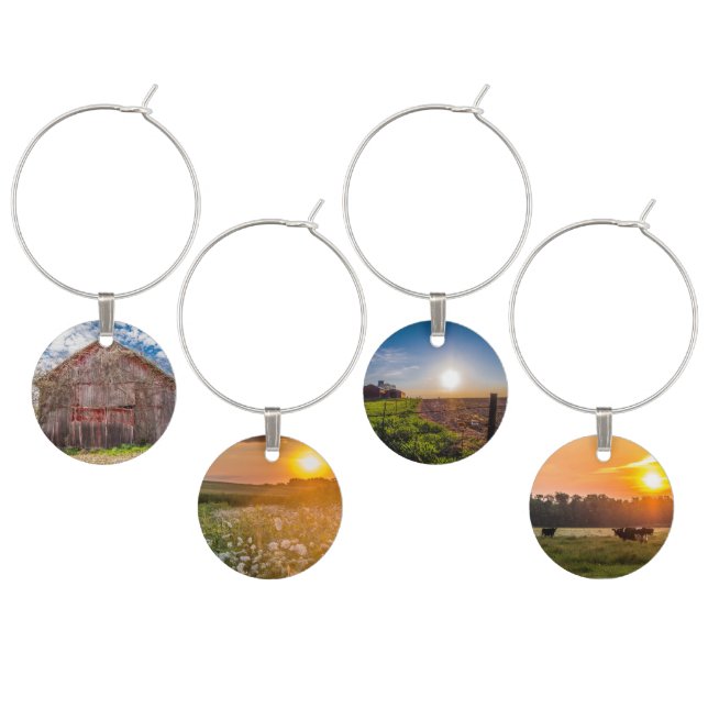 Gorgeous Country Scenes, Wine Charms Set of Four (Staggered)