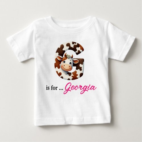 Gorgeous Cow Letter G Baby Initial Custom Name Baby T_Shirt