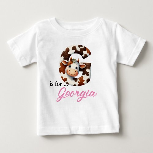 Gorgeous Cow Letter G Baby Initial Custom Name Baby T_Shirt