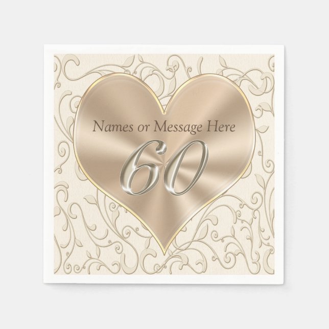 Gorgeous Custom 60th Aniversary Napkins, Birthday Paper Napkins (Front)