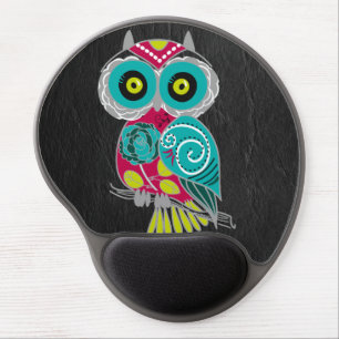 Gorgeous Custom Owl on Black Leather Gift Gel Mouse Pad