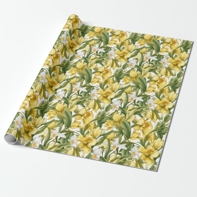 Gorgeous Daffodils Pattern Wrapping Paper (Unrolled)