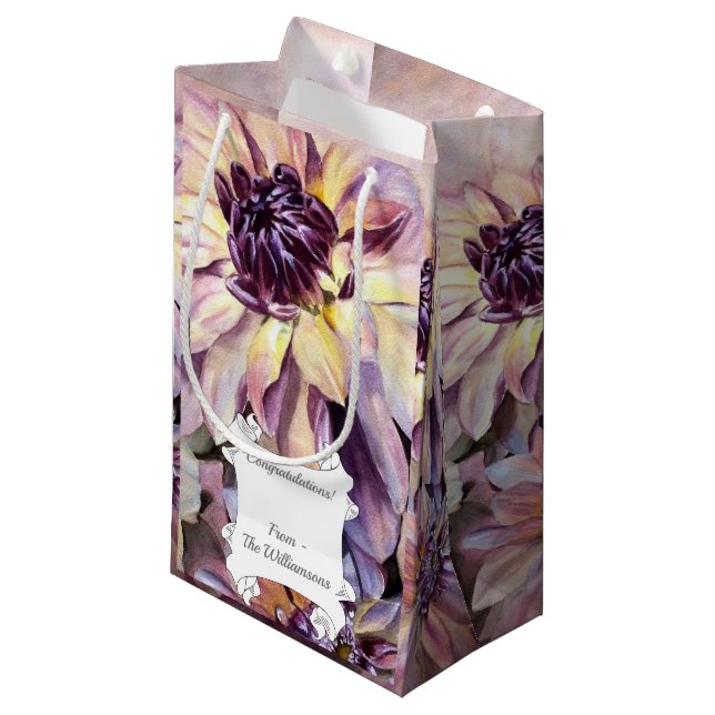 Gorgeous Dahlia Flowers Small Gift Bag (Front Angled)