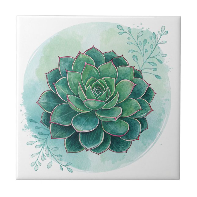 Gorgeous Dark Green Succulent Plant Decor Tile (Front)